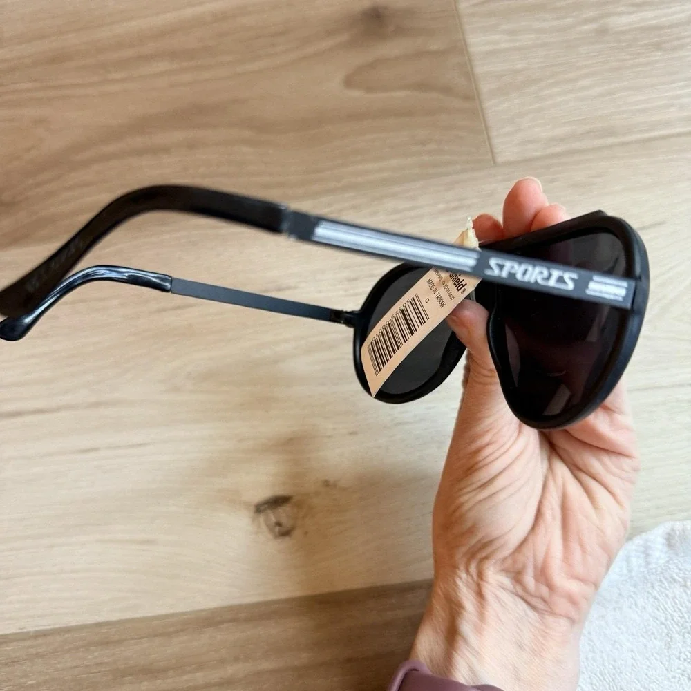 Sports Aviator Sunglasses Vintage Opti-Shield Black Frame Black Lens‎